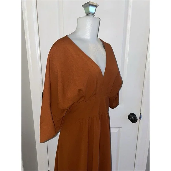 Alexia Admor August Draped Fit & Flare Midi Burnt‎ Rust Dress Size 12 - Picture 6 of 14